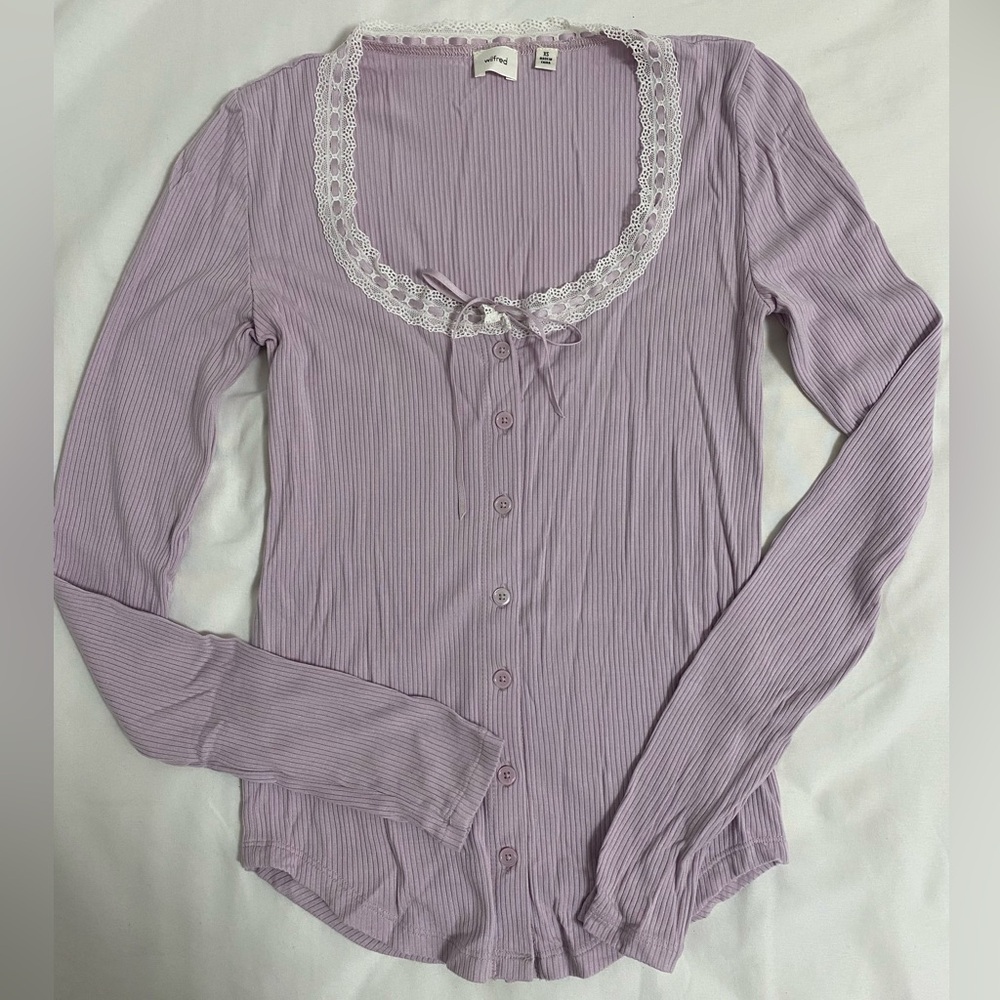 Aritzia Wilfred Booklet Longsleeve Top in Cloudy Lilac XS